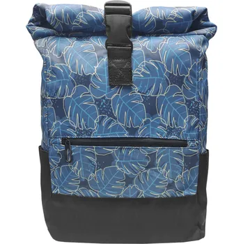 Městský batoh Černo-modrý dámský rolovací batoh s květinami Bellinda