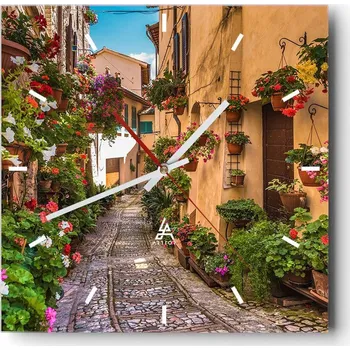 Hodiny Velké nástěnné hodiny na zeď 40x40 Město Skleněné hodiny Čtvercové Tiché