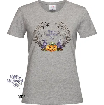 Dámské tričko Tričko Happy Halloween Day Druh: Dámské, Barva: Šedá, Velikost: XL