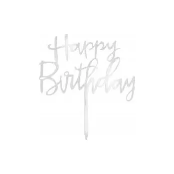 Obraz Topper na dort PartyPal Všechno nejlepší k narozeninám, 13,5 cm, stříbrný