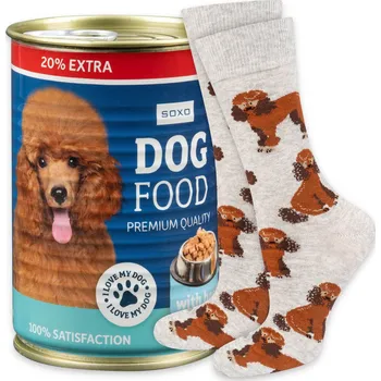 SOXO pánské ponožky pudl, potisk psího krmiva v plechovce