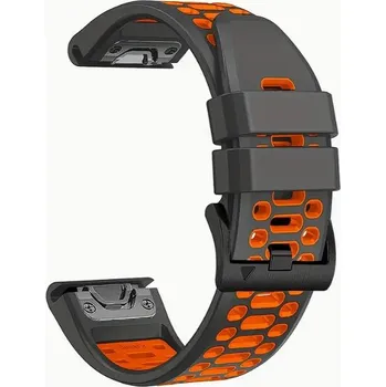 Řemínek na hodinky Signální Šedý / Oranžový řemínek pro hodinky Garmin Fenix 5X / 6X / 7X / 8 (51 mm) (Silikonový řemínek pro chytré hodinky Garmin Fenix 5X / 6X / 7X / 8 (51 mm) šedá, oranžová kroužky)