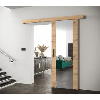 Interiérové dveře Posuvné dveře se zrcadlem Salwador II 90 cm - dub Artisan s tlumeným dojezdem Barva doplňků: černá