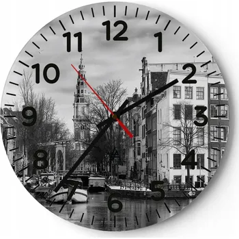 Hodiny Nástěnné hodiny do obýváku 40x40 Město Kulatý Hodiny na skle Loft Tiché