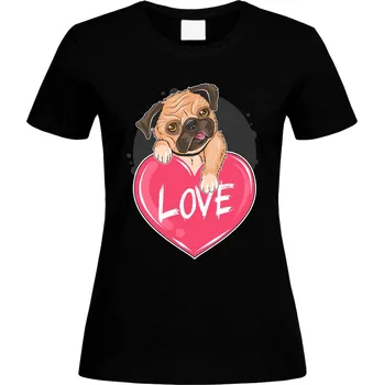 Dámské tričko Tričko Mopsova láska Druh: Dámské, Barva: Černá, Velikost: XL