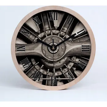 Hodiny Dřevěné nástěnné hodiny – motor letadla, průměr 25 cm