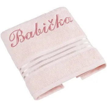 Ručník Froté ručník kolekce Linie s výšivkou Babička 50x100 cm růžová