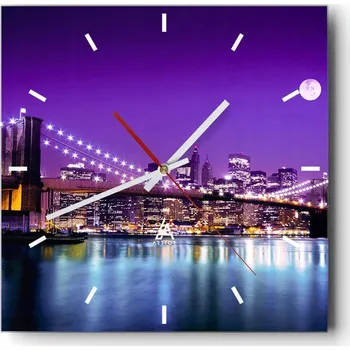 Hodiny Velké nástěnné hodiny na zeď 40x40 Město Skleněné hodiny Čtvercové Tiché