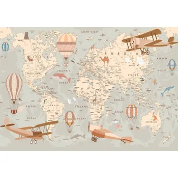 Fototapeta Vliesová fototapeta Wallarena mapa světa zvířata 400x280 cm