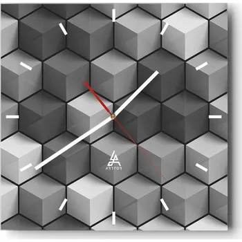 Hodiny Velké nástěnné hodiny na zeď 40x40 3D Skleněné hodiny Čtvercové Tiché