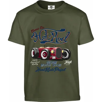 Pánská móda Tričko Hot Rod Druh: Dětské, Barva: Khaki, Velikost: 158-XL