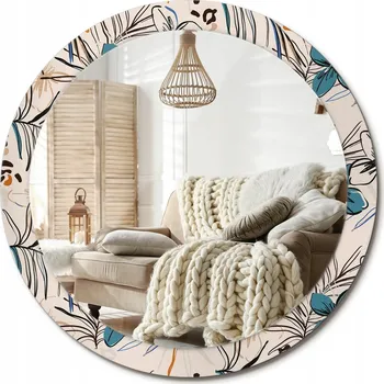 Zrcadlo Nástěnné zrcadlo zdobené grafikou na skle Květiny s vzorem džungle, průměr 90 cm