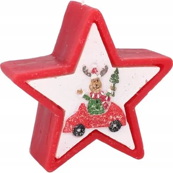 Vánoční dekorace VÁNOČNÍ SVÍČKA HVĚZDA S SOBEM V AUTĚ 10 x 3.8 x 10 CM