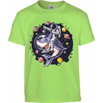 Pánské tričko Tričko Kosmonaut na žralokovi Druh: Dětské, Barva: Světle Zelená, Velikost: 146-L