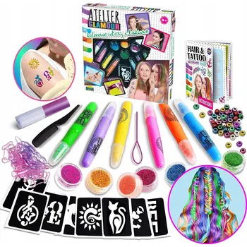Tetování XXL Sada třpytivého tetování na tělo a vlasy, omyvatelné