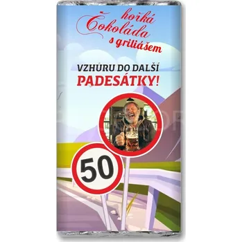 Gravírování Narozeninová HOŘKÁ 70% čokoláda s griliášem a vlastní fotografií