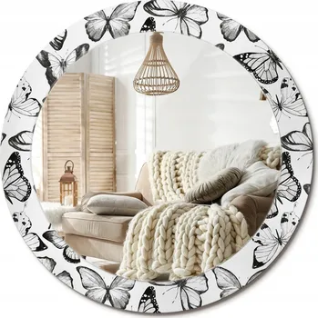 Zrcadlo Zrcadlo nástěnné s ozdobným rámem z tvrzeného skla fi 70 cm Motýli