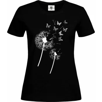 Dámské tričko Tričko pampelišky s motýli Druh: Dámské, Barva: Černá, Velikost: S