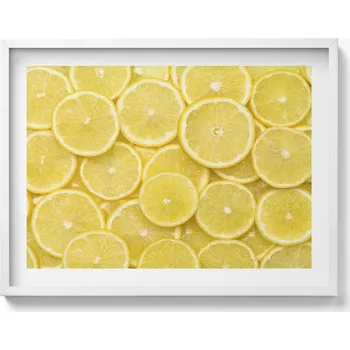 Obraz Nástěnný dekorativní obraz v bílém rámu s grafikou Citrony - ovoce, 80x60 cm