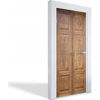 Fototapeta Ozdobná nálepka na dveře, nábytek, skříň – Vyřezávané dřevěné dveře 95x205 cm