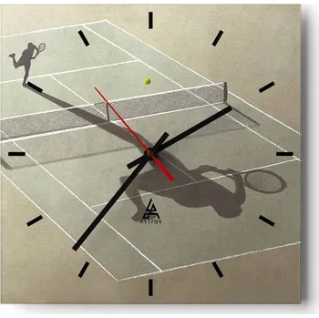 Hodiny Velké nástěnné hodiny na zeď 40x40 Tenis Skleněné hodiny Čtvercové Tiché