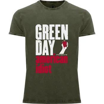 Pánské tričko Tričko Green Day | American Idiot Druh: Pánské, Barva: Army žíhaná, Velikost: S