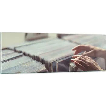 Obraz Obraz na skle do obýváku ložnice 90x30 hudební motiv desky obrazy na zeď sklo