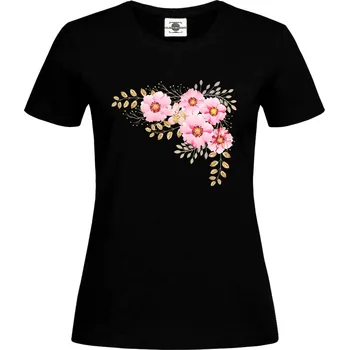 Dámské tričko Tričko Čínské růže Druh: Dámské, Barva: Černá, Velikost: L