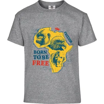 Pánské tričko Born to be free | Narozen jako svobodný Druh: Dětské, Barva: Šedá, Velikost: 122-S