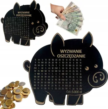 Obraz ČERNÉ PRASÁTKO POKLADNIČKA VÝZVA ÚSPORA 5000Kč DÁREK SUVENÝR