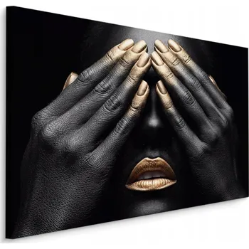 Obraz Obraz do ložnice Portrét ZLATÉ Rty Prsty Abstrakce Styl Glamour 40x30