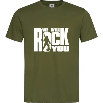 Pánská móda Tričko We Will Rock You Druh: Pánské, Barva: Khaki, Velikost: XL
