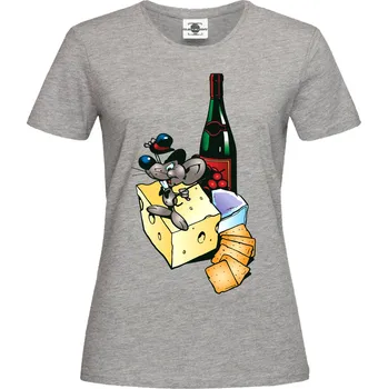 Pánské tričko Tričko Myšák s vínem Druh: Dámské, Barva: Šedá, Velikost: M