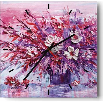 Hodiny Velké nástěnné hodiny na zeď 40x40 Květiny Skleněné hodiny Čtvercové Tiché