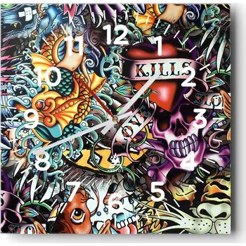 Hodiny Nástěnné hodiny do obýváku 40x40 Graffiti Tiché hodiny na skle Bez hlučný chod