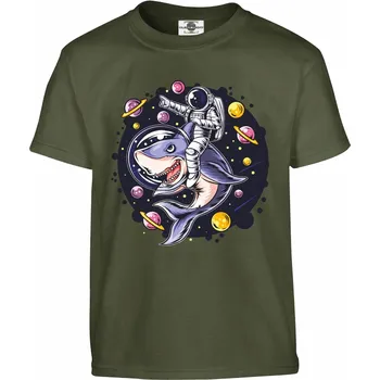 Pánské tričko Tričko Kosmonaut na žralokovi Druh: Dětské, Barva: Khaki, Velikost: 134-M