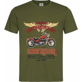 Pánská móda Tričko Custom Motorcycles Estd. 1987 Druh: Pánské, Barva: Khaki, Velikost: S