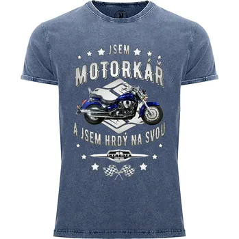 Pánské tričko Tričko Jsem motorkář | Suzuki Intruder Druh: Pánské, Barva: Denim žíhaná, Velikost: S