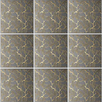 Samolepící dekorace Samolepka na obklady do kuchyně a koupelny zlaté květinové linie 10x10 cm