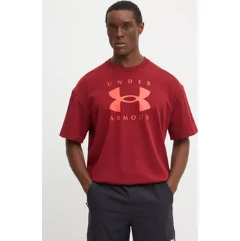 Tričko Under Armour HW Branded vínová barva, s potiskem, 1389146 83X, vel. XL