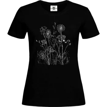 Dámské tričko Tričko Květiny Druh: Dámské, Barva: Černá, Velikost: XL