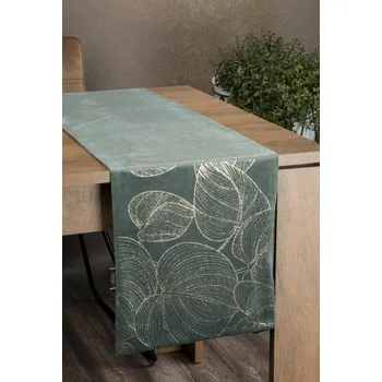 ubrus Mentolový sametový běhoun na stůl BLINK16 s květinovým vzorem 35x140 cm