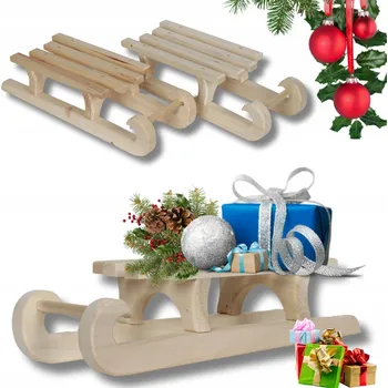 Obraz Sáně dřevěné dekorativní sáně pod stromeček dekorace vánoční dárky