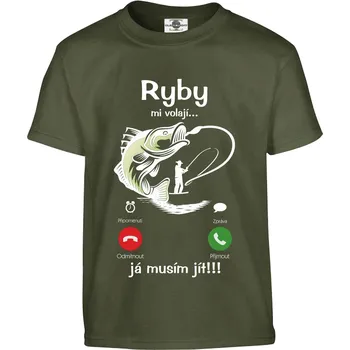 Pánské tričko Tričko Ryby mi volají... Druh: Dětské, Barva: Khaki, Velikost: 110-XS