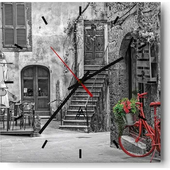 Hodiny Velké nástěnné hodiny na zeď 40x40 Toskánsko Skleněné hodiny Čtvercové Tiché