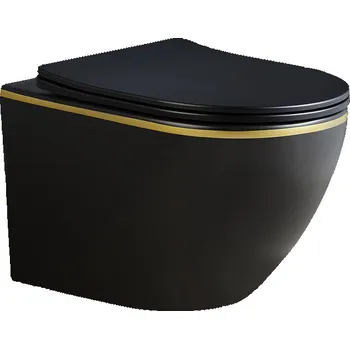 Klozet BPS-koupelny Závěsná WC mísa se SoftClose sedátkem HYD-5316, černá mat/zlatý proužek