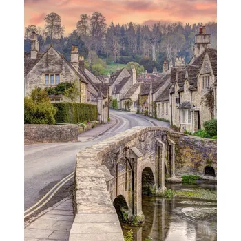 Obraz Plakát Domy a kamenný most bez rámu 40 x 50 cm