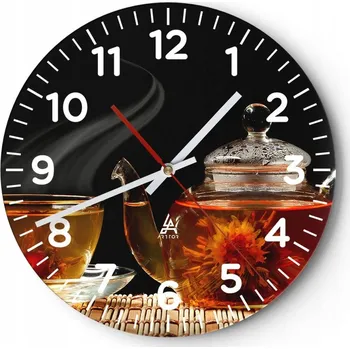 Hodiny Nástěnné hodiny do obýváku 40x40 Čaj Kulatý Skleněné hodiny Loft Tiché