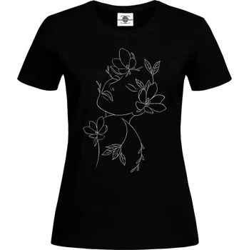 Dámské tričko Tričko Žena s květy Druh: Dámské, Barva: Černá, Velikost: XL