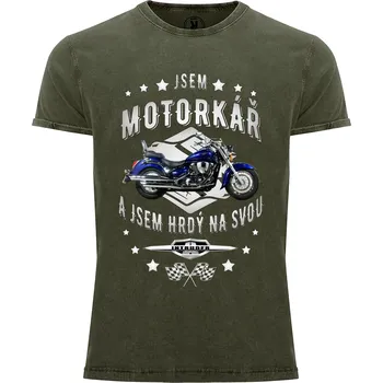 Pánské tričko Tričko Jsem motorkář | Suzuki Intruder Druh: Pánské, Barva: Army žíhaná, Velikost: S